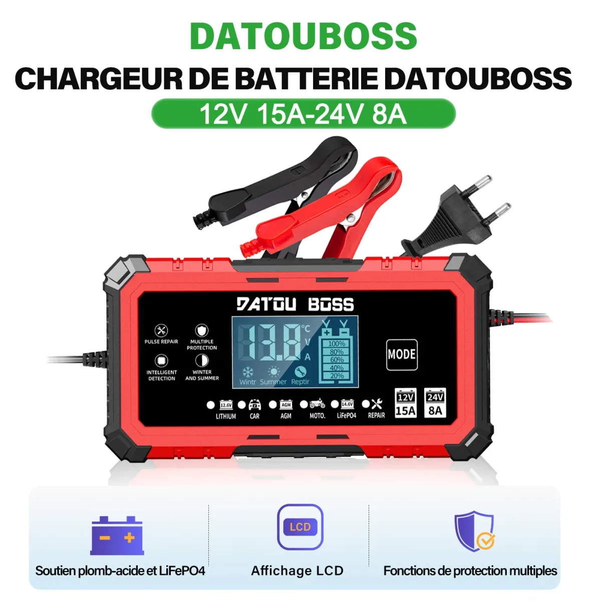 Chargeur intelligent 12 V et 24 V pour batterie