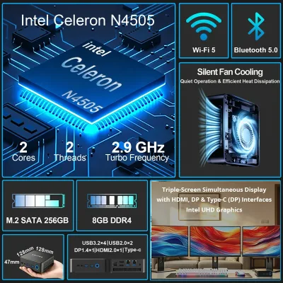 Mini PC de bureau 8 Go de mémoire, SSD 256 Go – image 2