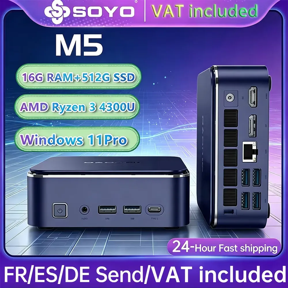 Mini PC de bureau Ryzen 3, 16 Go, SSD 512 Go